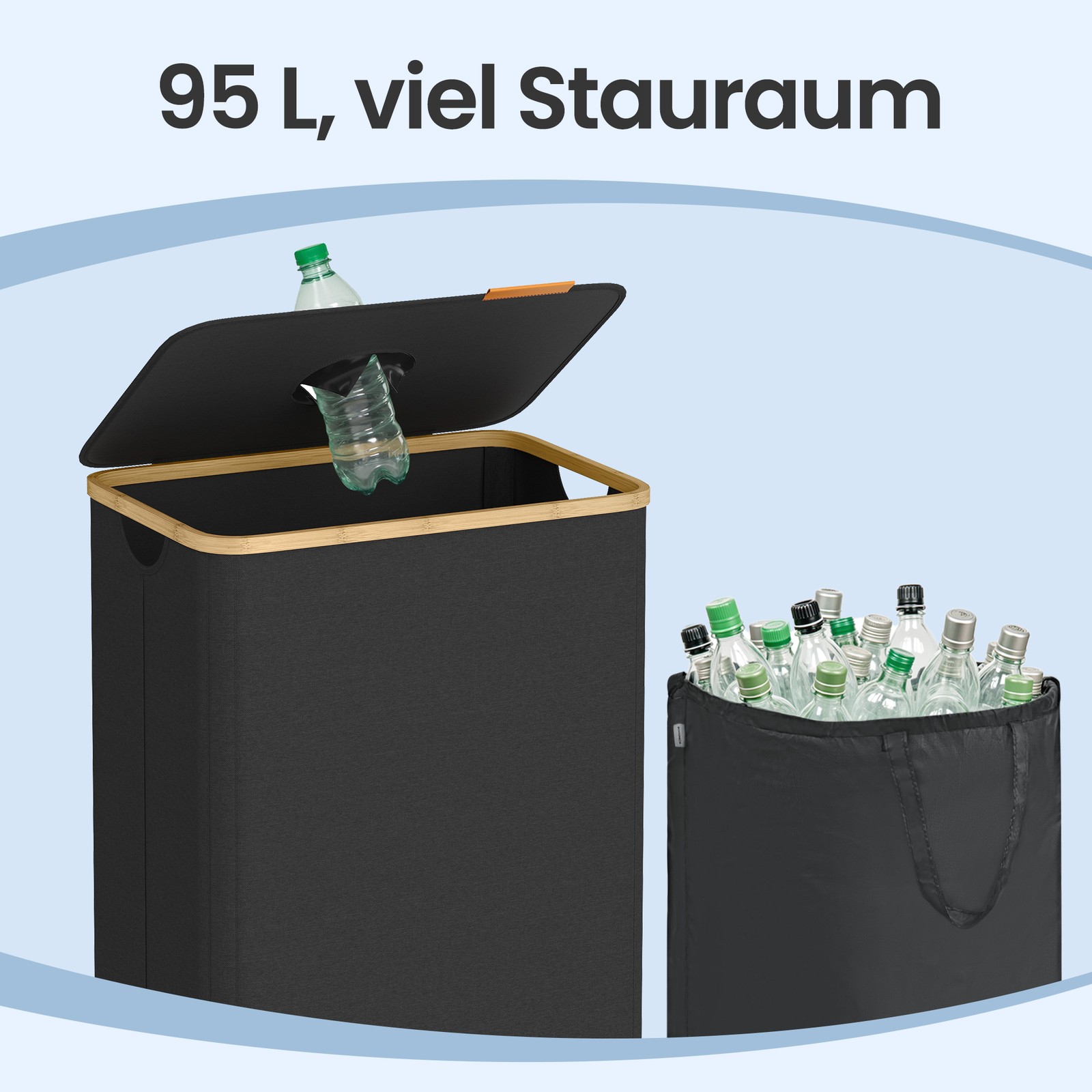 100 L bottle container, recycling bin with lid and inner bag, bottle collector for the kitchen - Image 6
