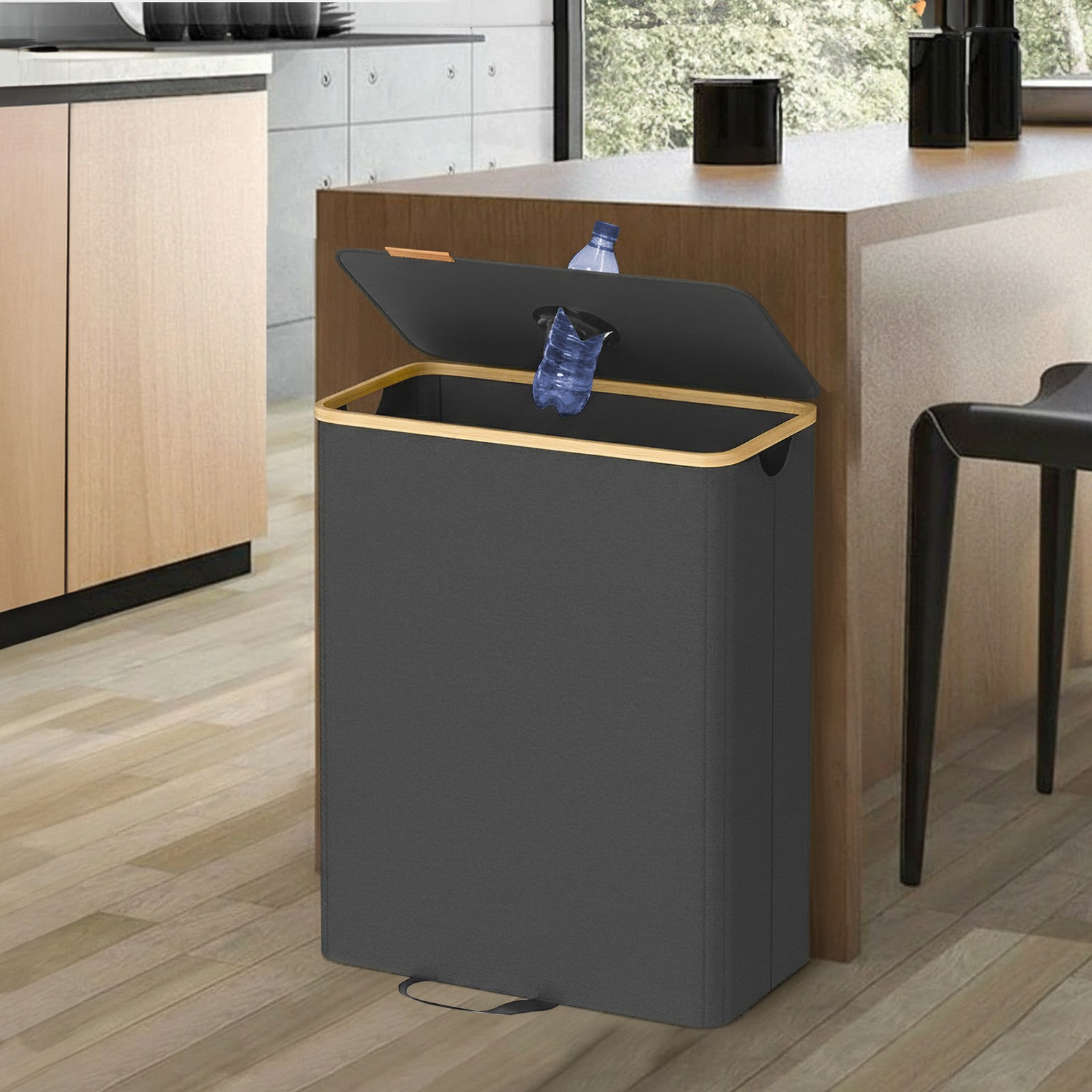 140 L bottle container, recycling bin with lid and inner bag, bottle collector for the kitchen - Image 3
