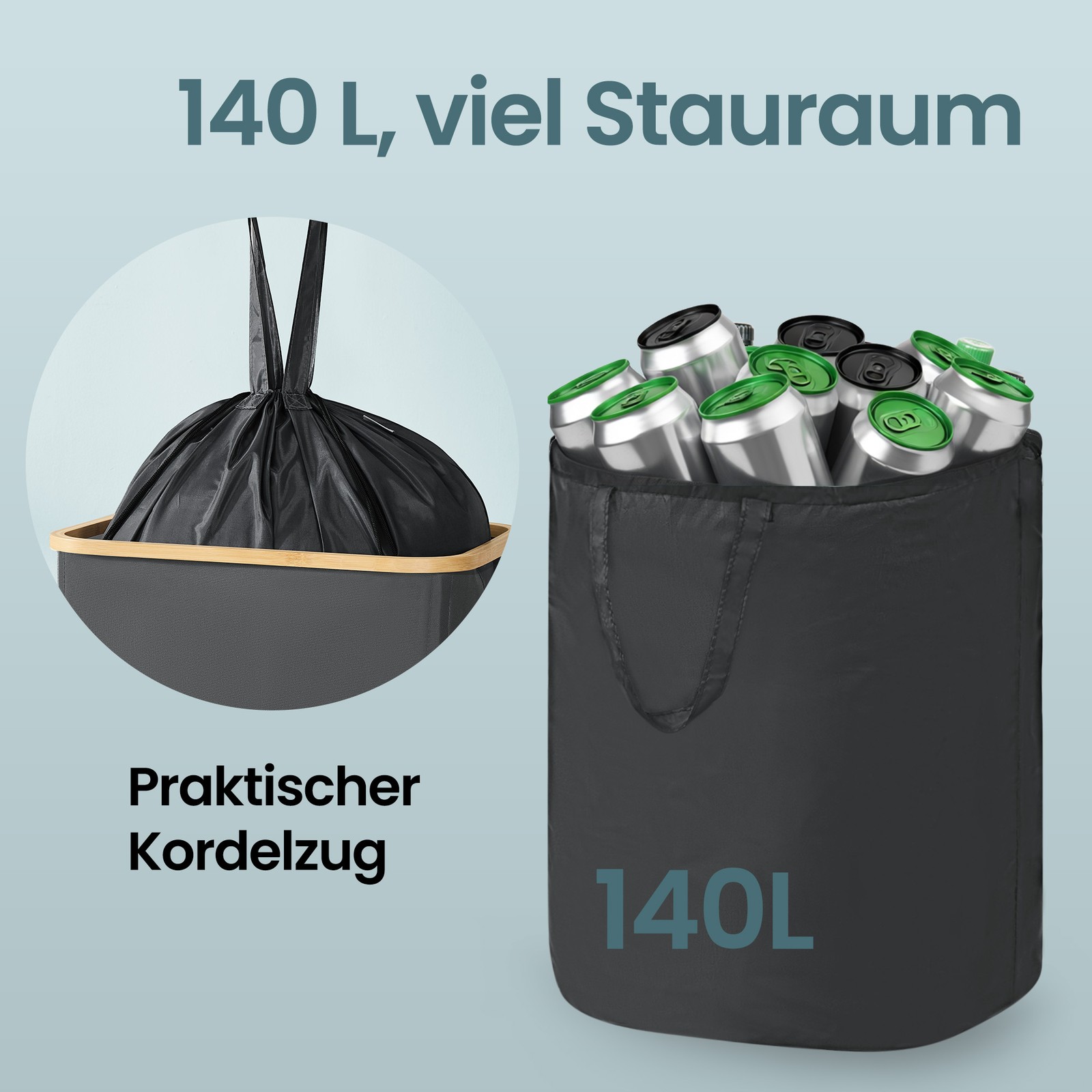 140 L bottle container, recycling bin with lid and inner bag, bottle collector for the kitchen - Image 5