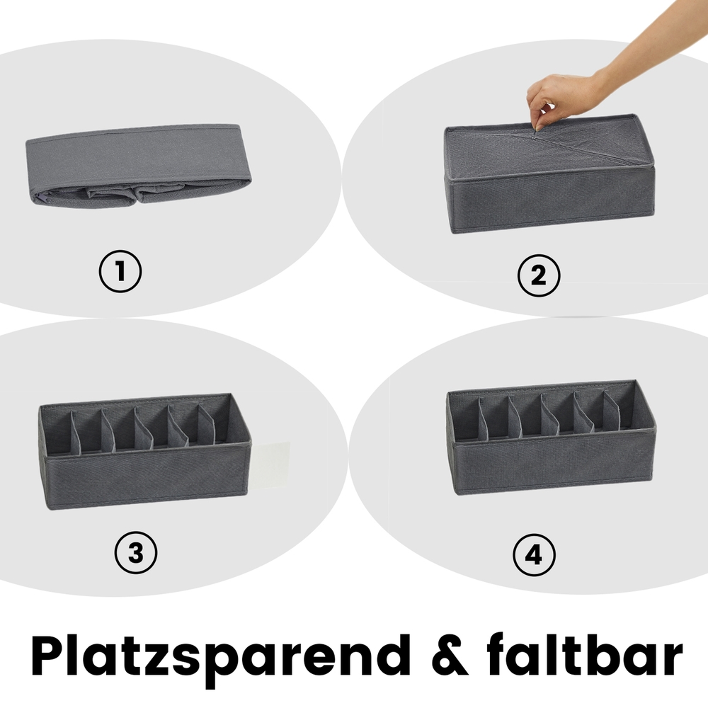 SONGMICS opbevaringskasser til undertøj, skuffeindretning, opbevaringssystem til klædeskab, til BH'er, undertøj, sokker, slips, foldbare kasser, stofkasser, sæt med 8 stk., grå - Billede 2