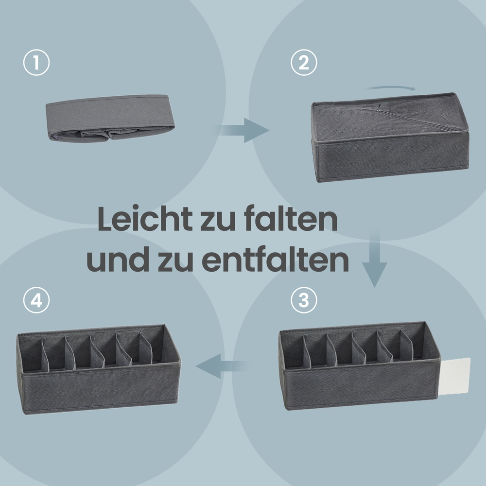 SONGMICS opbevaringskasser til undertøj, skuffeindretning, opbevaringssystem til klædeskab, til BH'er, undertøj, sokker, slips, foldbare kasser, stofkasser, sæt med 8 stk., grå - Billede 5