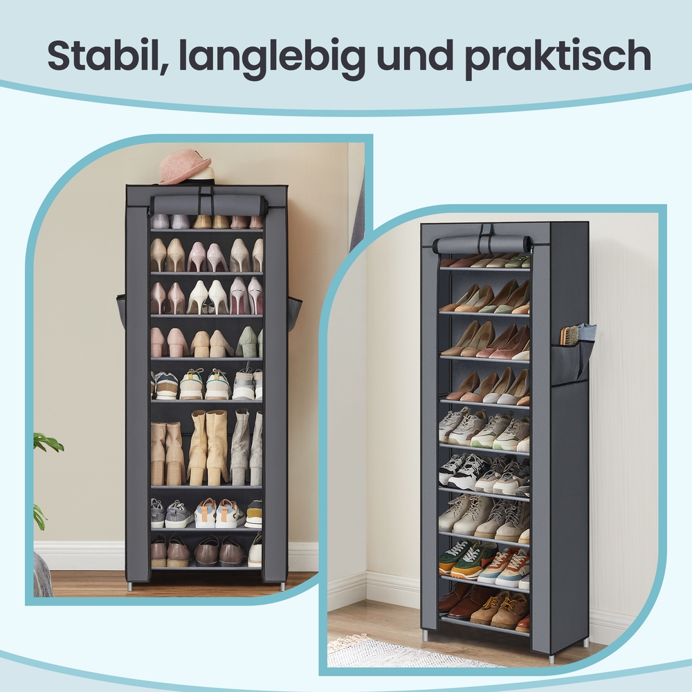 SONGMICS 10-lags støvtæt skohylde til ca. 27 par sko, skoskab, hylder 160 x 58 x 28 cm, lysebrun - Billede 8