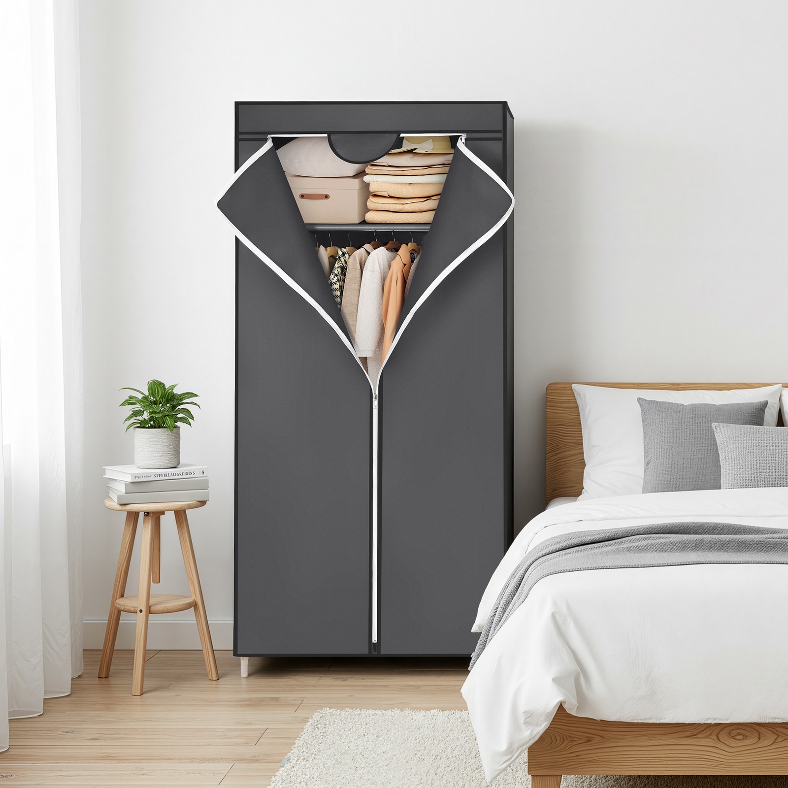 SONGMICS Garderobe Stofskab Foldeskab Tøjsskab Campingskab 160 x 75 x 45 cm sort - Billede 4