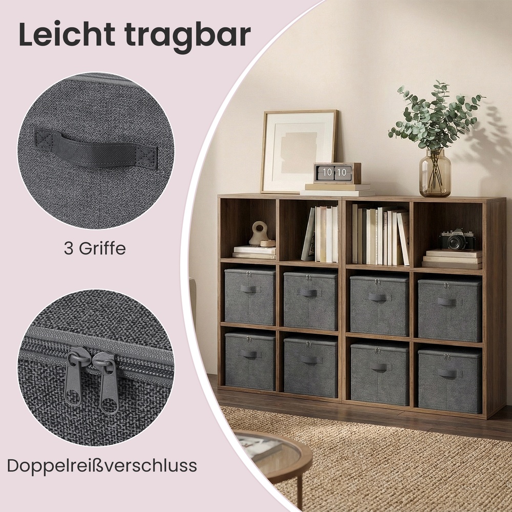 SONGMICS Storage Boxes with Lids, Set of 3, Foldable Fabric Boxes with Handles, for Storing Clothes and Toiletries, Gray - Image 6