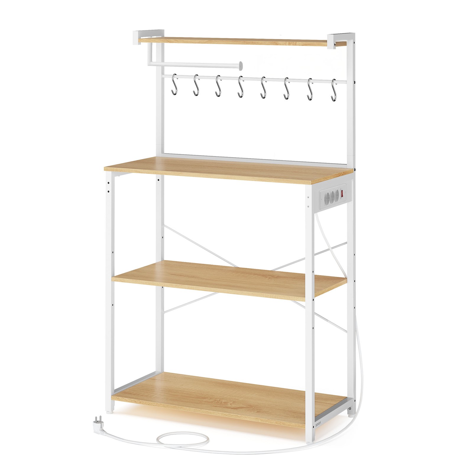 4-tier freestanding shelf, kitchen shelf with charging station, 8 hooks - Image 6