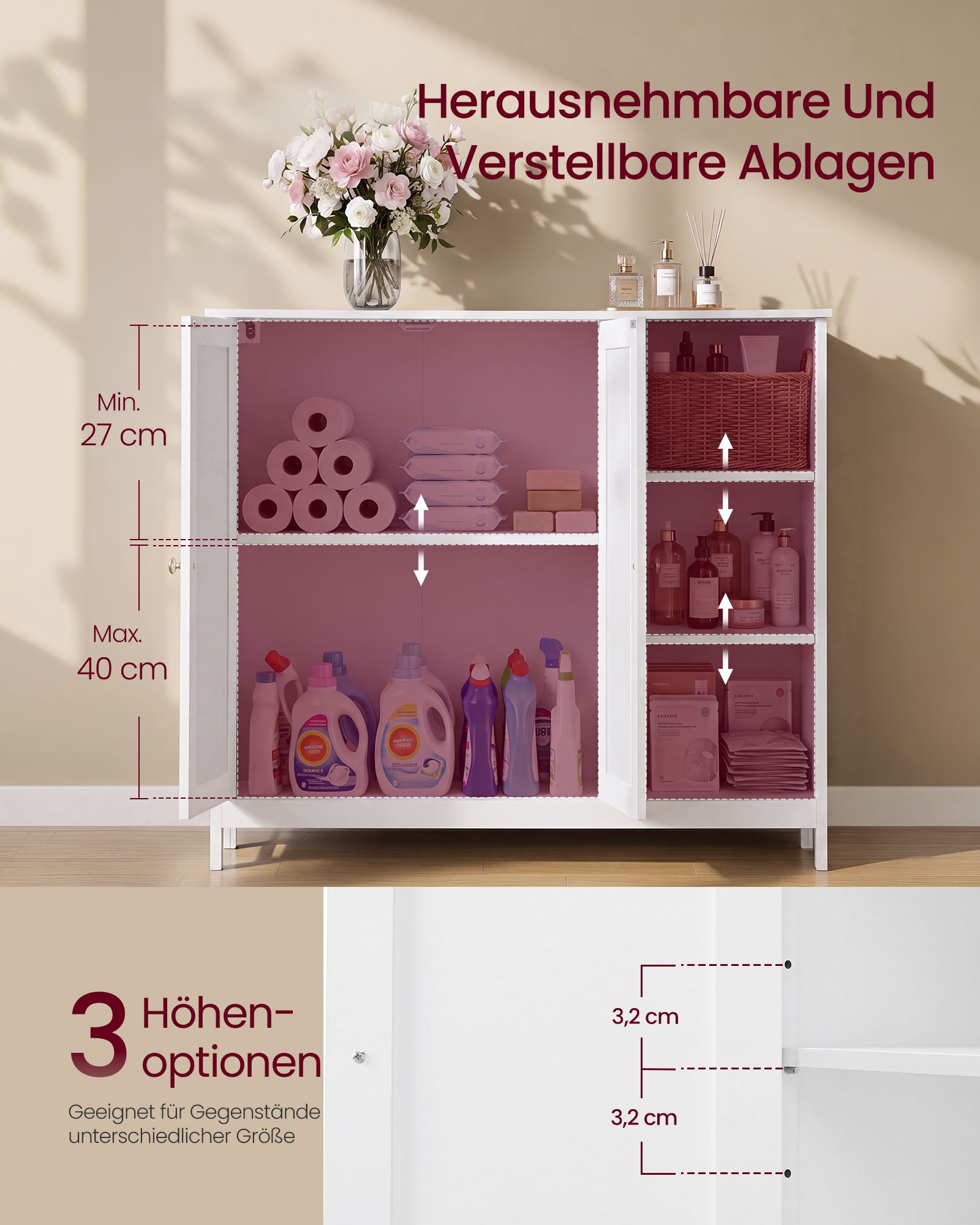 Badeværelsesskab med 2 døre og åbne hylder 90 x 30 x 80 cm - Billede 4