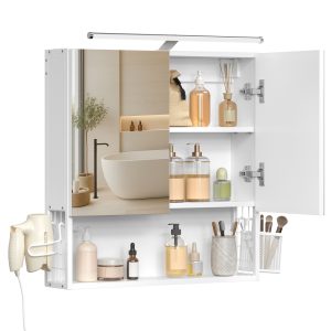 Cloud white mirror cabinet 13 x 56 x 58 cm, 2 mirrored doors, lighting