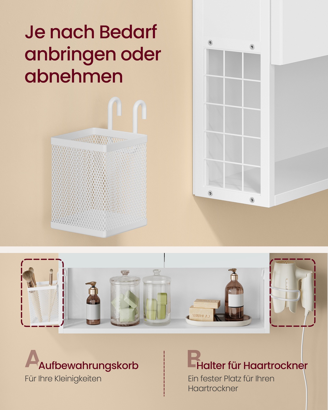 Cloud white mirror cabinet 13 x 56 x 58 cm, 2 mirrored doors, lighting
