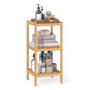 Bathroom shelf, natural-coloured bamboo, 33 x 33 x 79.5 cm