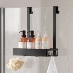 Shower shelf for hanging without drilling, made of black stainless steel