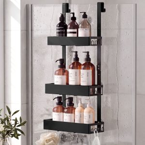 Three-tier hanging shower shelf in black stainless steel