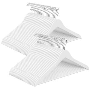 50 narrow birch wood coat hangers, white