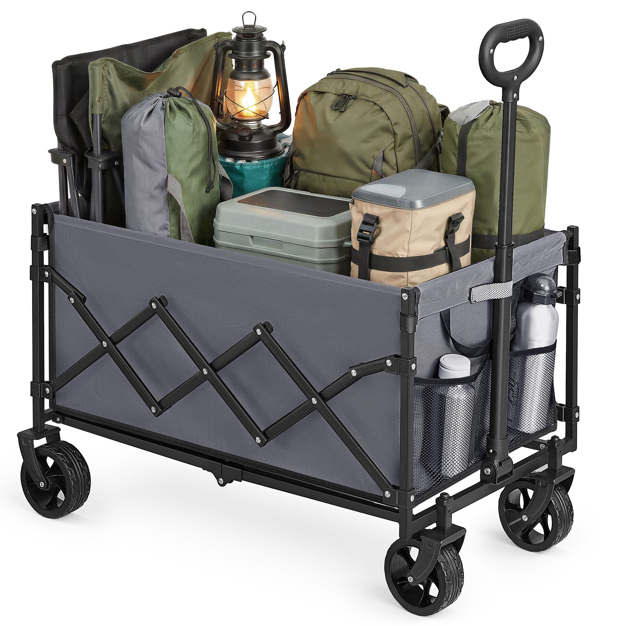 Foldable hand trolley, 150 L, with reinforced castors, dove grey