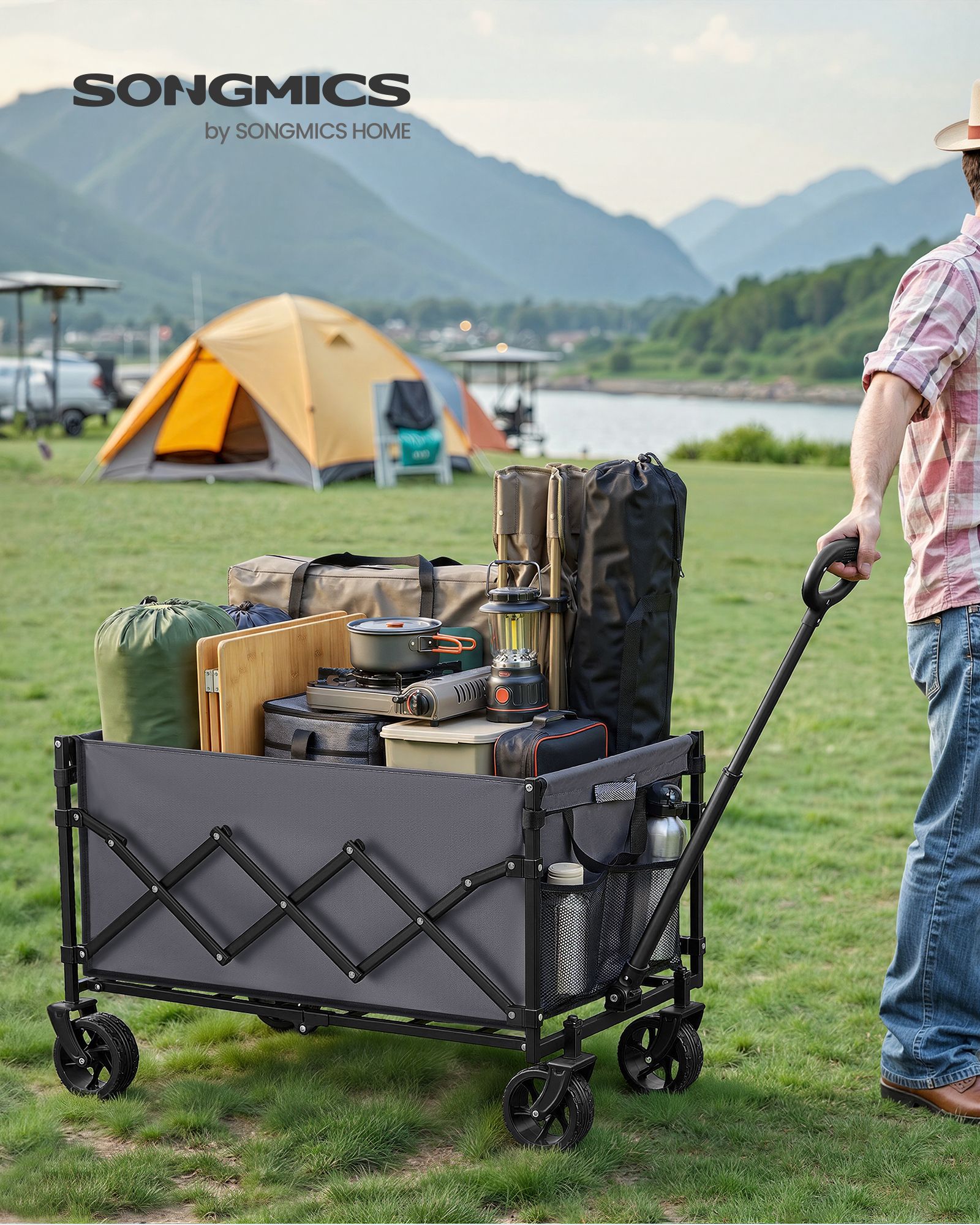 Hopfällbar handvagn 150 L med förstärkta hjul, duvgrå - Bild 2