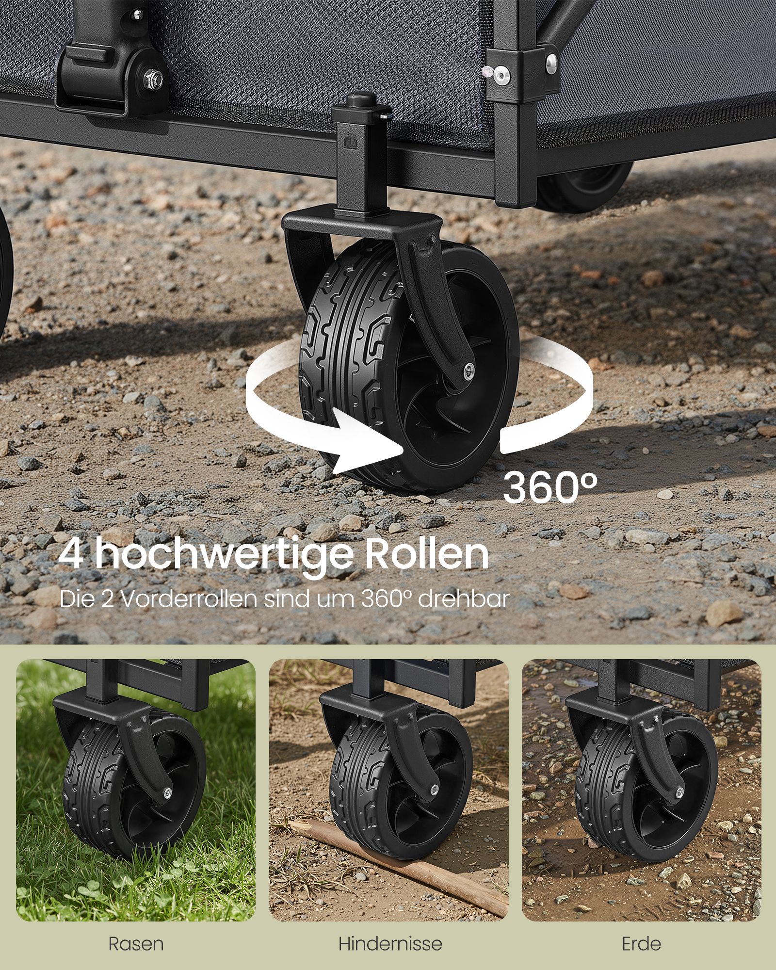 Hopfällbar handvagn 150 L med förstärkta hjul, duvgrå - Bild 6