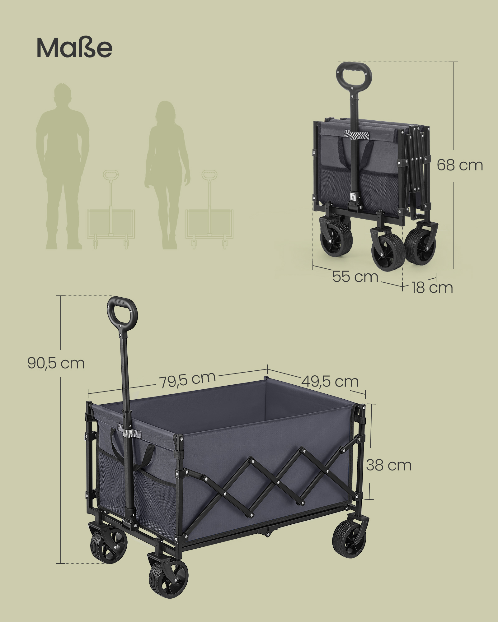 Hopfällbar handvagn 150 L med förstärkta hjul, duvgrå - Bild 7