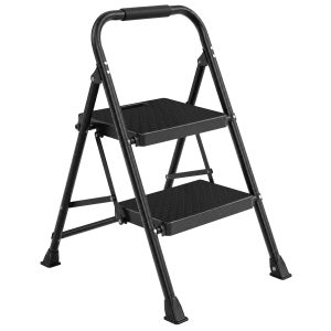 Folding step ladder, 2-step steel ladder