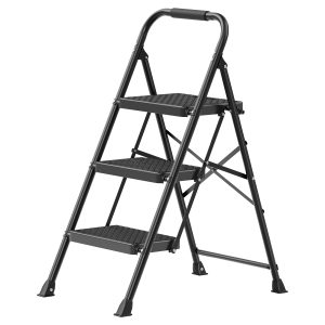 Folding step ladder, 3-step steel folding ladder