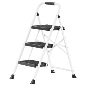 Folding step ladder, 3-step steel folding ladder, load capacity up to 150 kg