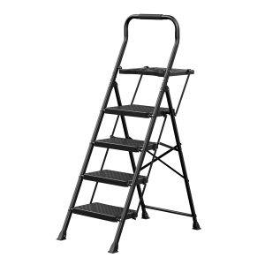 Folding step ladder, 4-step steel folding ladder