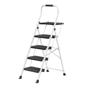 Folding step ladder, 4-step steel folding ladder, load capacity up to 150 kg