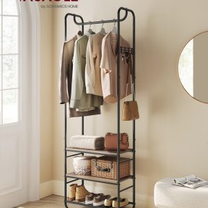 Coat rack, ink black and camel brown, Scandinavian style, 181 cm