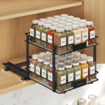 Extendable black spice rack, 2 tiers, steel, 27 x 25.2 x 23.8 cm