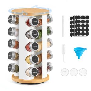 Rotating spice rack, matt white and natural beige, 20 jars