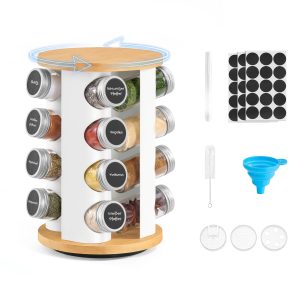 Rotating spice rack, matt white and natural beige, 16 jars