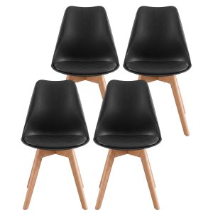 Dining Chairs, Set of 4: Upholstered kitchen chairs made from PU leather and beech wood, 46.5 x 57 x 79 cm, black