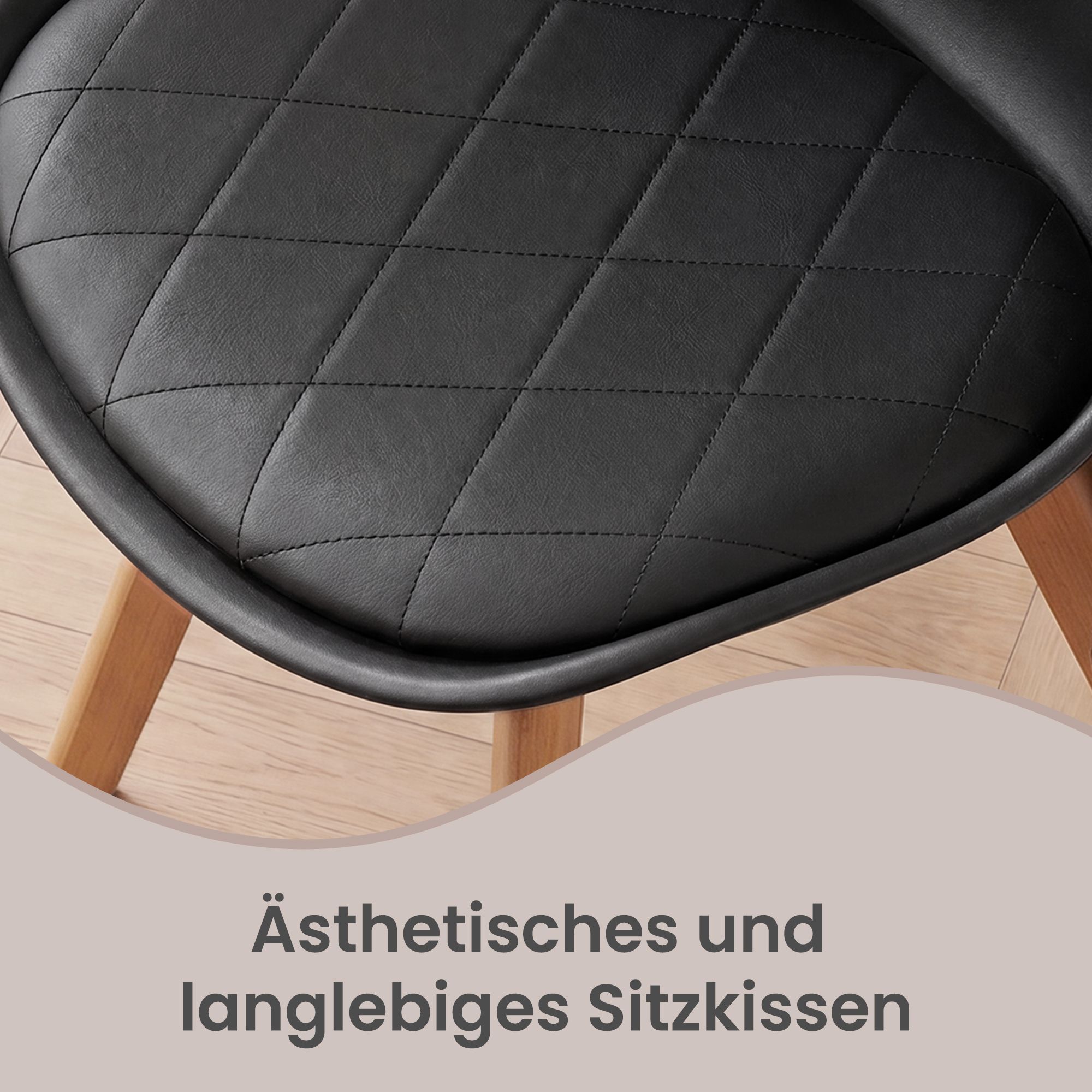 Dining Chairs, Set of 4: Upholstered kitchen chairs made from PU leather and beech wood, 46.5 x 57 x 79 cm, black