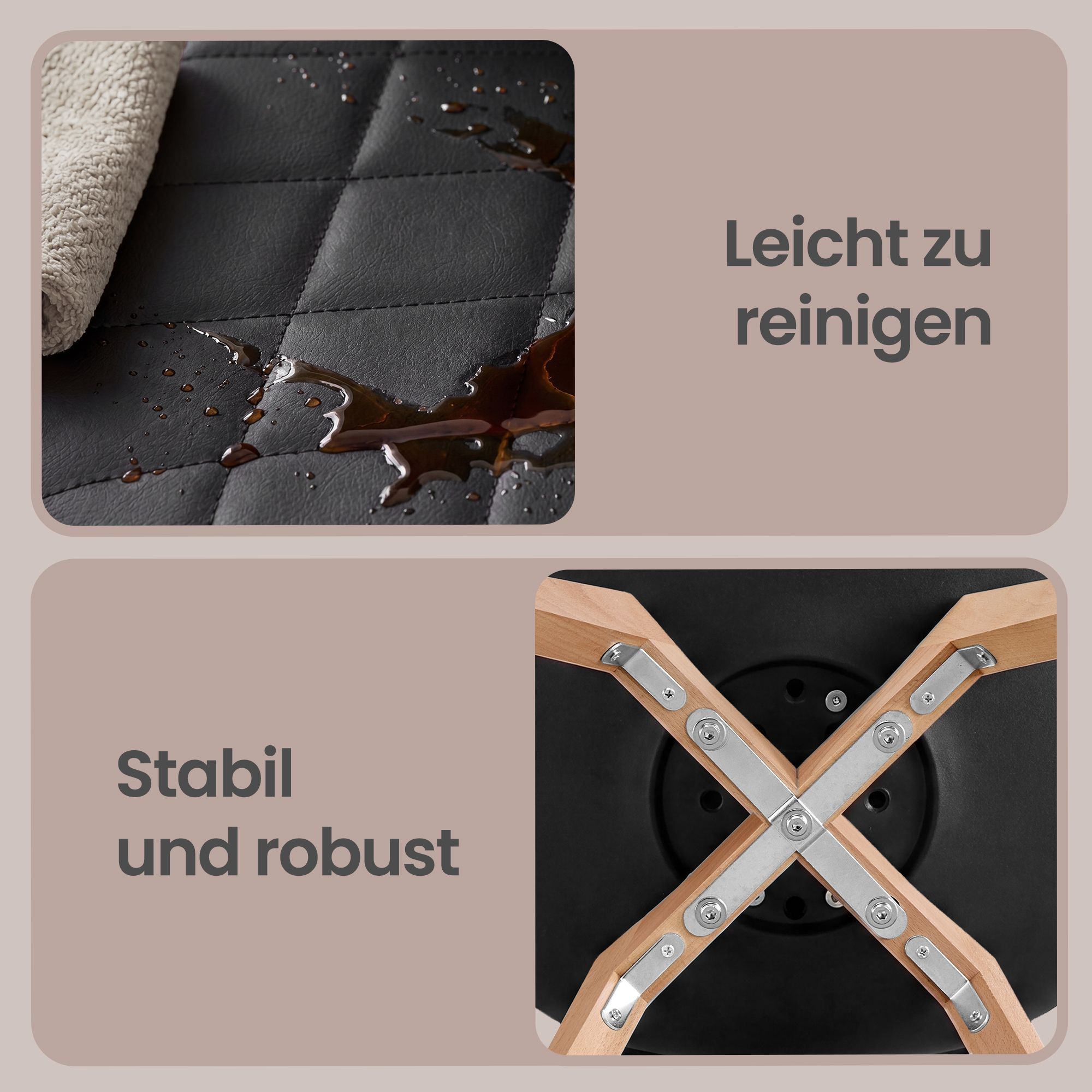 Dining Chairs, Set of 4: Upholstered kitchen chairs made from PU leather and beech wood, 46.5 x 57 x 79 cm, black
