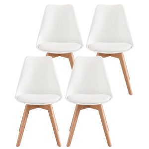 Dining chairs, set of 4: Upholstered kitchen chairs made from PU leather and beech wood, 46.5 x 57 x 79 cm, white