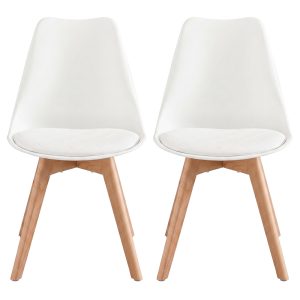 Upholstered kitchen chairs made from PU leather and beech wood, set of 2, white, 46.5 x 57 x 79 cm