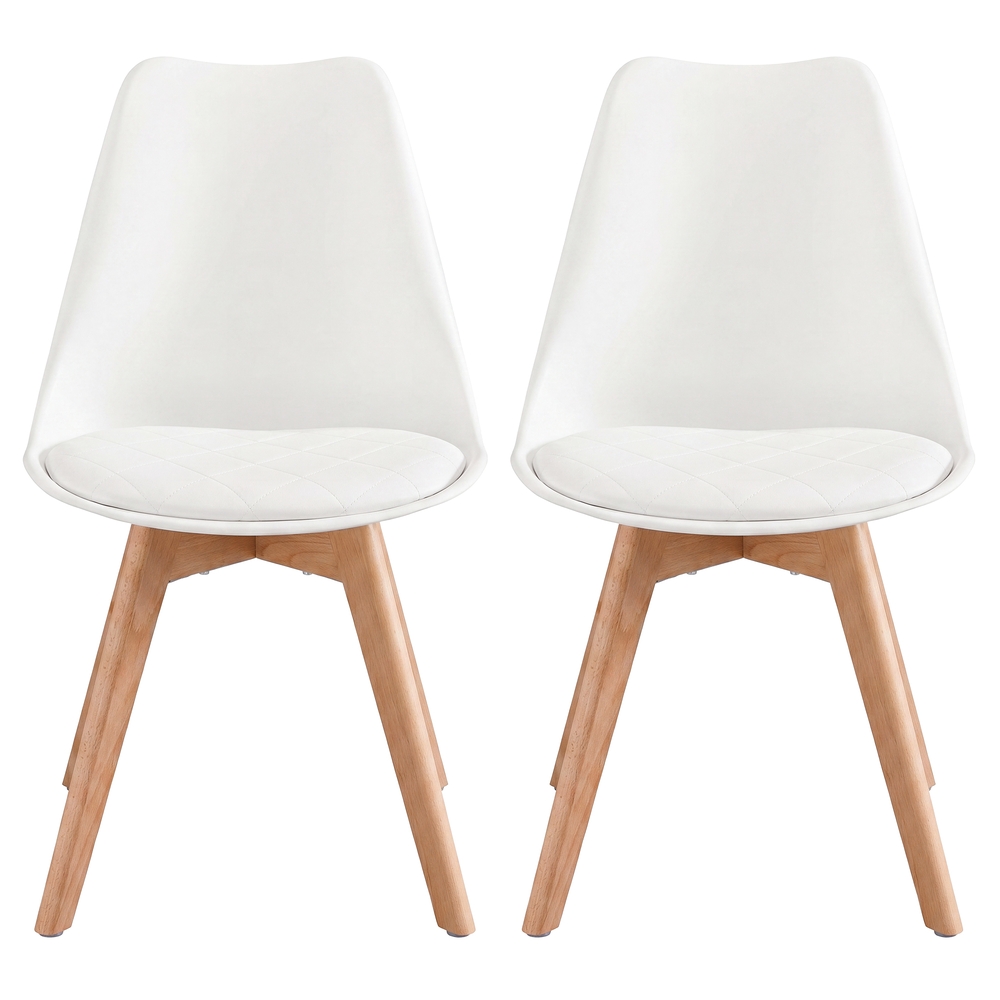 Upholstered kitchen chairs made from PU leather and beech wood, set of 2, white, 46.5 x 57 x 79 cm