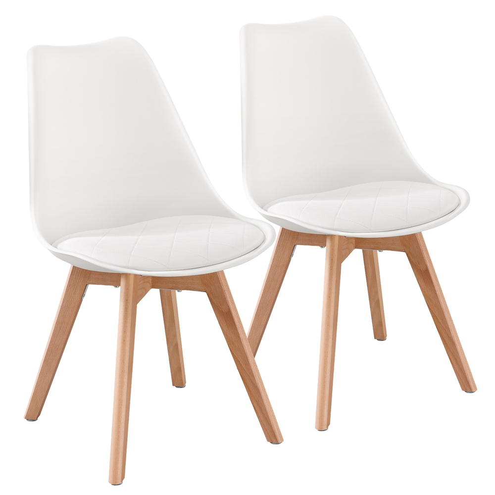 Upholstered kitchen chairs made from PU leather and beech wood, set of 2, white, 46.5 x 57 x 79 cm