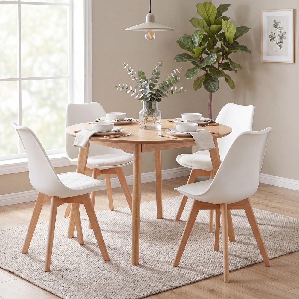 Upholstered kitchen chairs made from PU leather and beech wood, set of 2, white, 46.5 x 57 x 79 cm