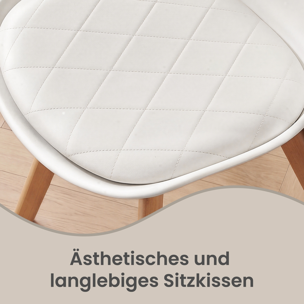 Upholstered kitchen chairs made from PU leather and beech wood, set of 2, white, 46.5 x 57 x 79 cm