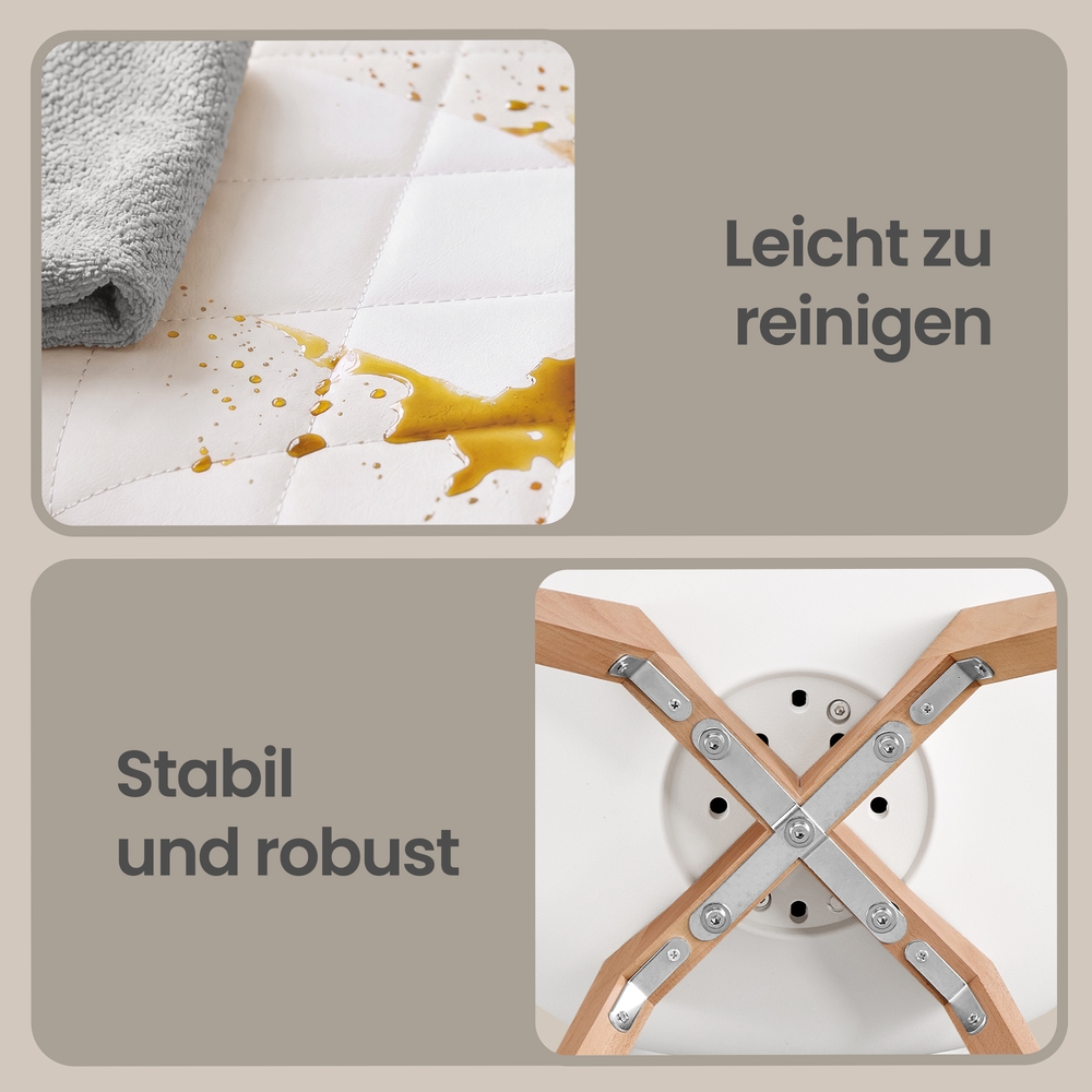 Upholstered kitchen chairs made from PU leather and beech wood, set of 2, white, 46.5 x 57 x 79 cm