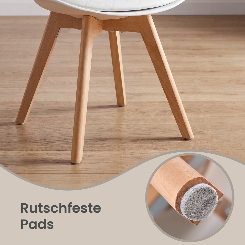 Upholstered kitchen chairs made from PU leather and beech wood, set of 2, white, 46.5 x 57 x 79 cm
