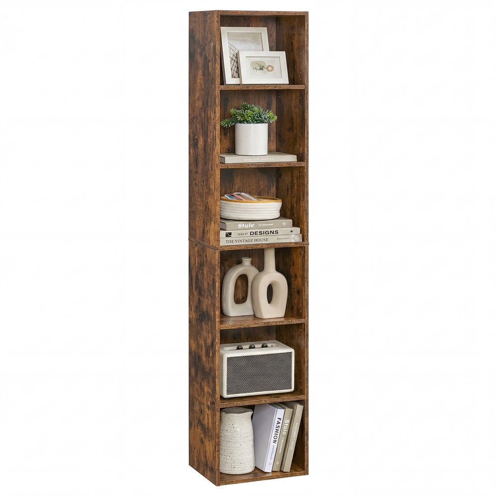 Vintage brown bookcase, 6 shelves, 24 x 30.2 x 160.7 cm