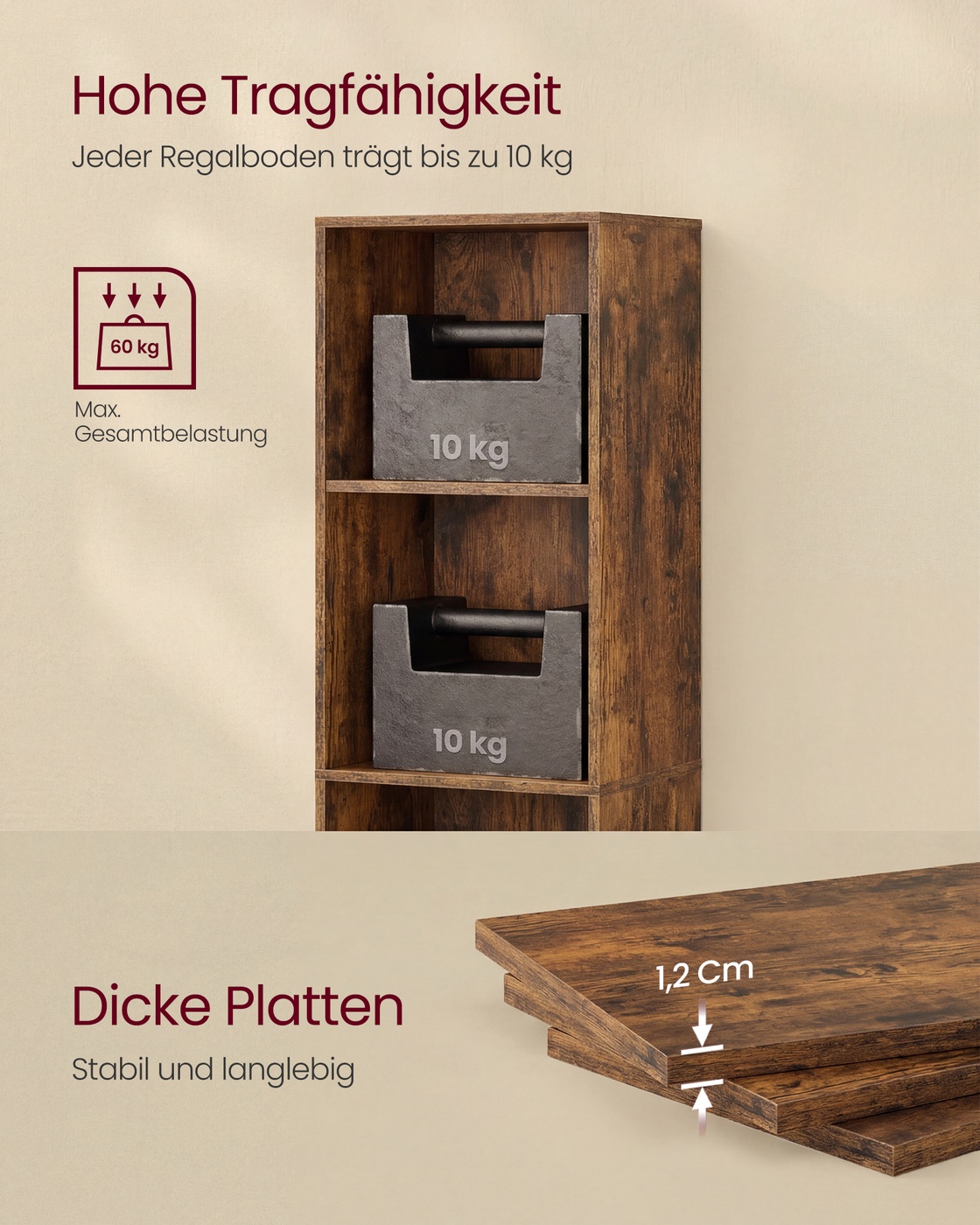 Bogreol i vintagebrun, 6 hylder, 24 x 30,2 x 160,7 cm - Billede 7