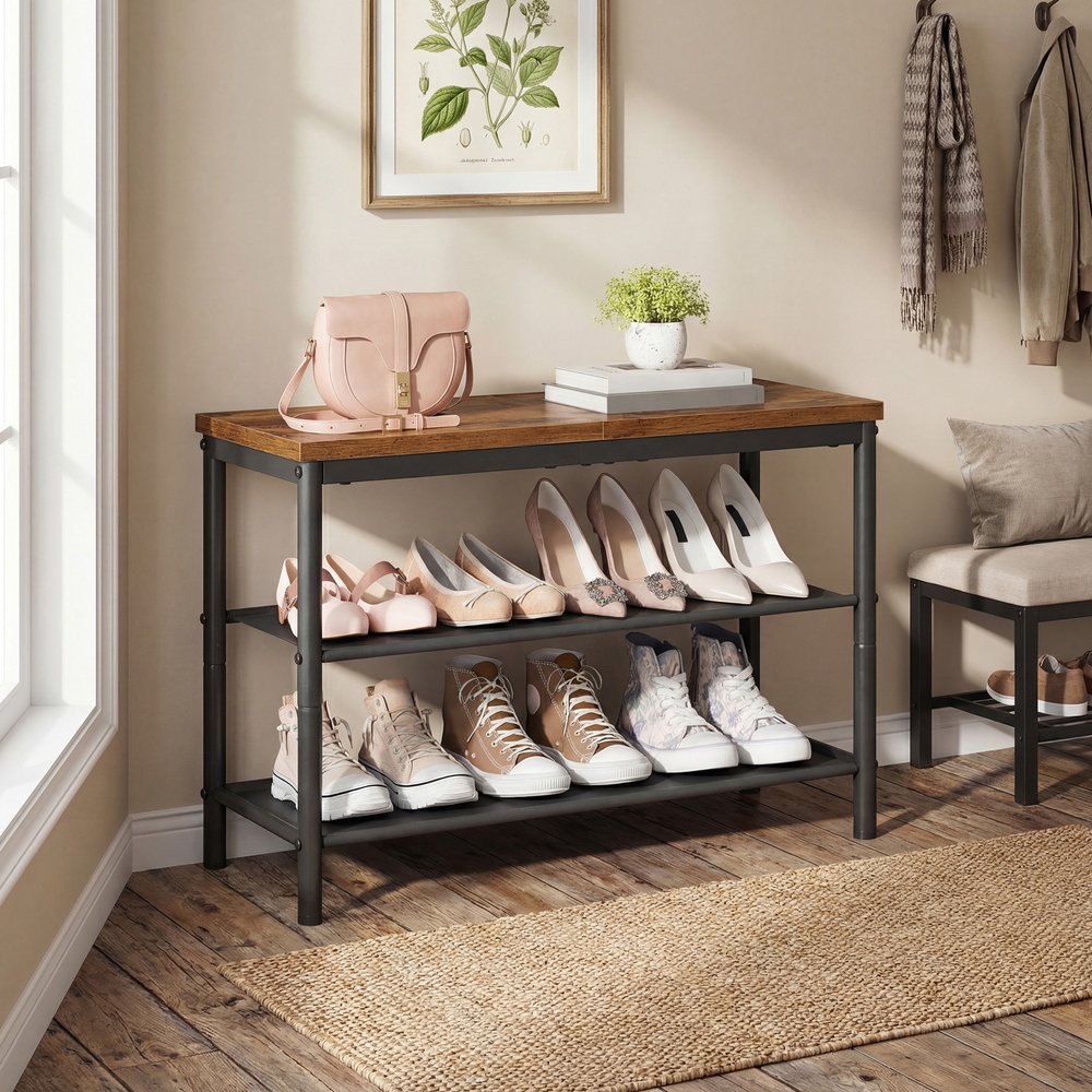 Metal shoe rack with 3 tiers