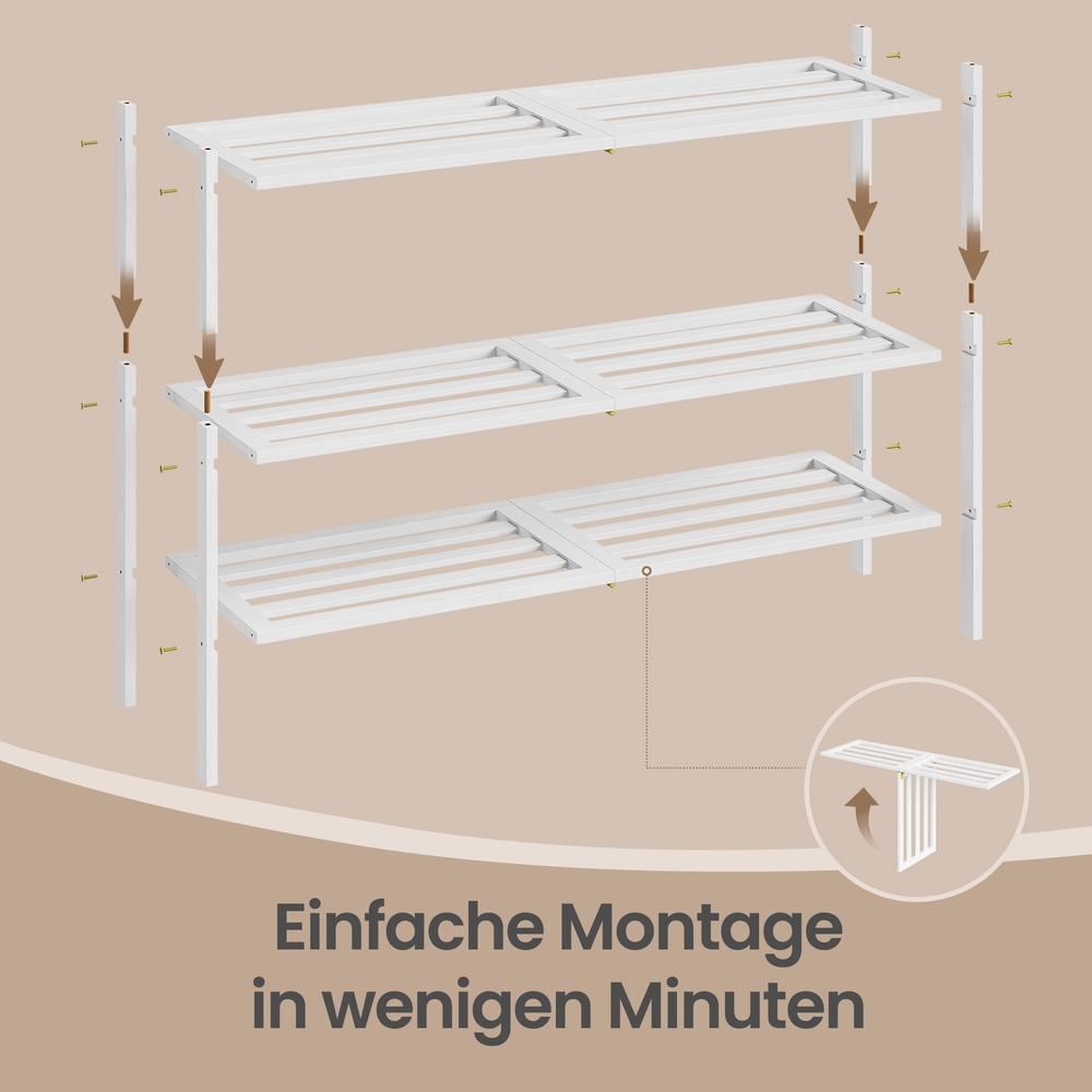 Bamboo shoe rack, stackable shoe rack with 3 tiers