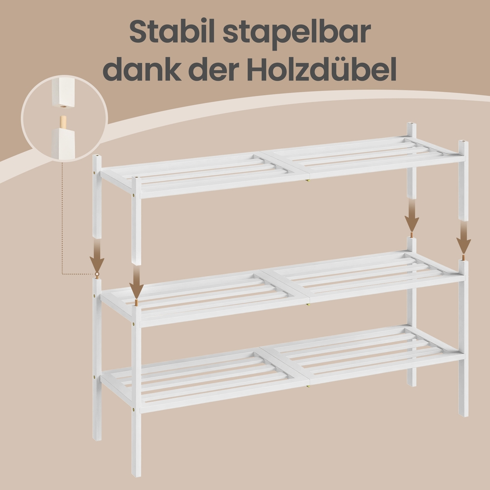 Bamboo shoe rack, stackable shoe rack with 3 tiers