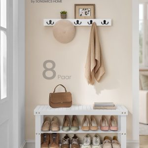 Bamboo shoe bench, cloud white, 3 tiers, 90 x 45.3 cm