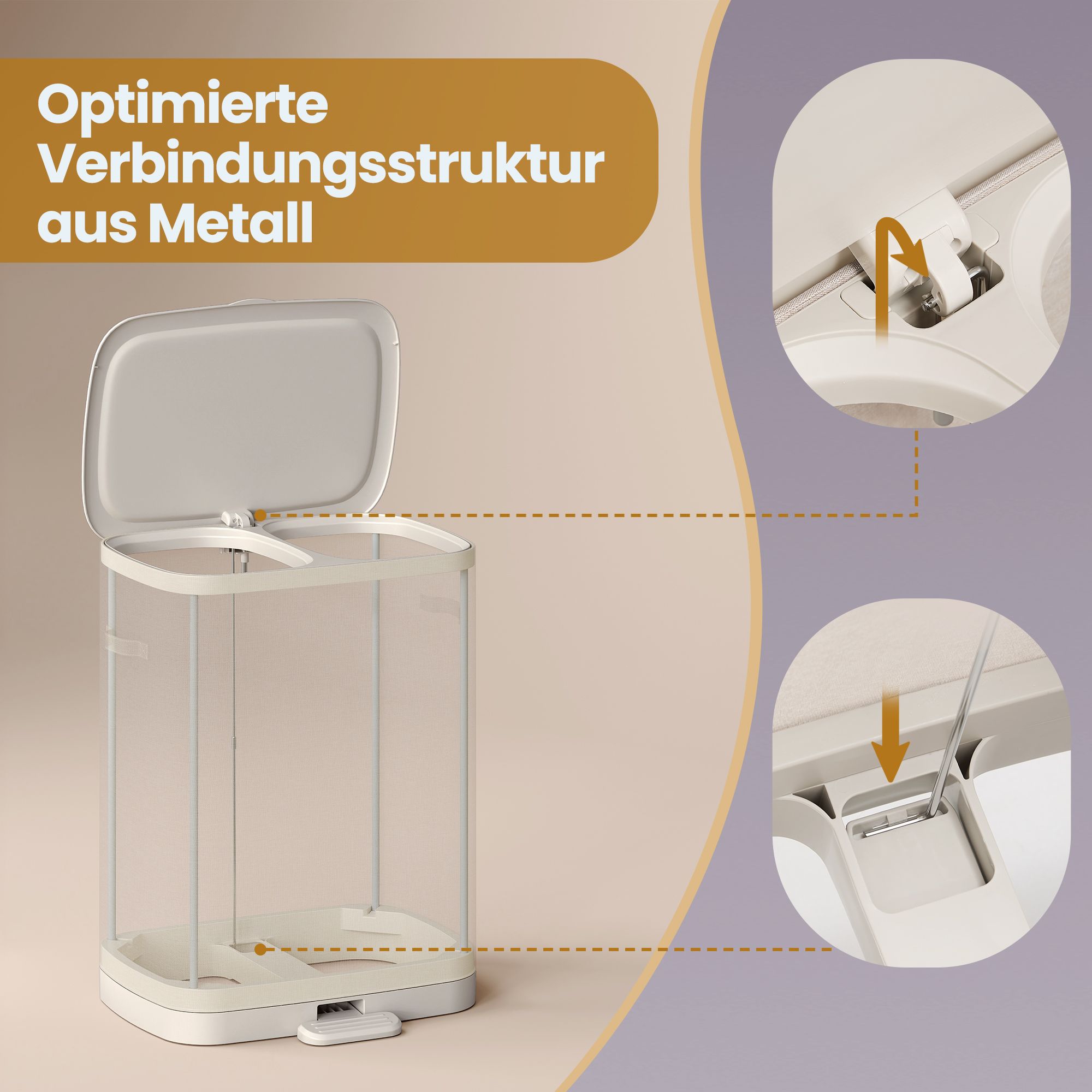 Tøjkurv med låg og 2 rum, tøjopdeler med pedal, 160 L - Billede 6