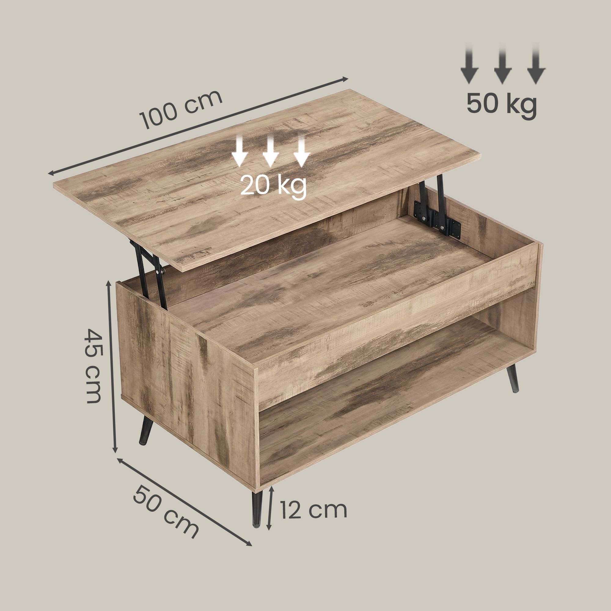 Stuebord, højdejusterbart sofabord, skjult rum - Billede 3