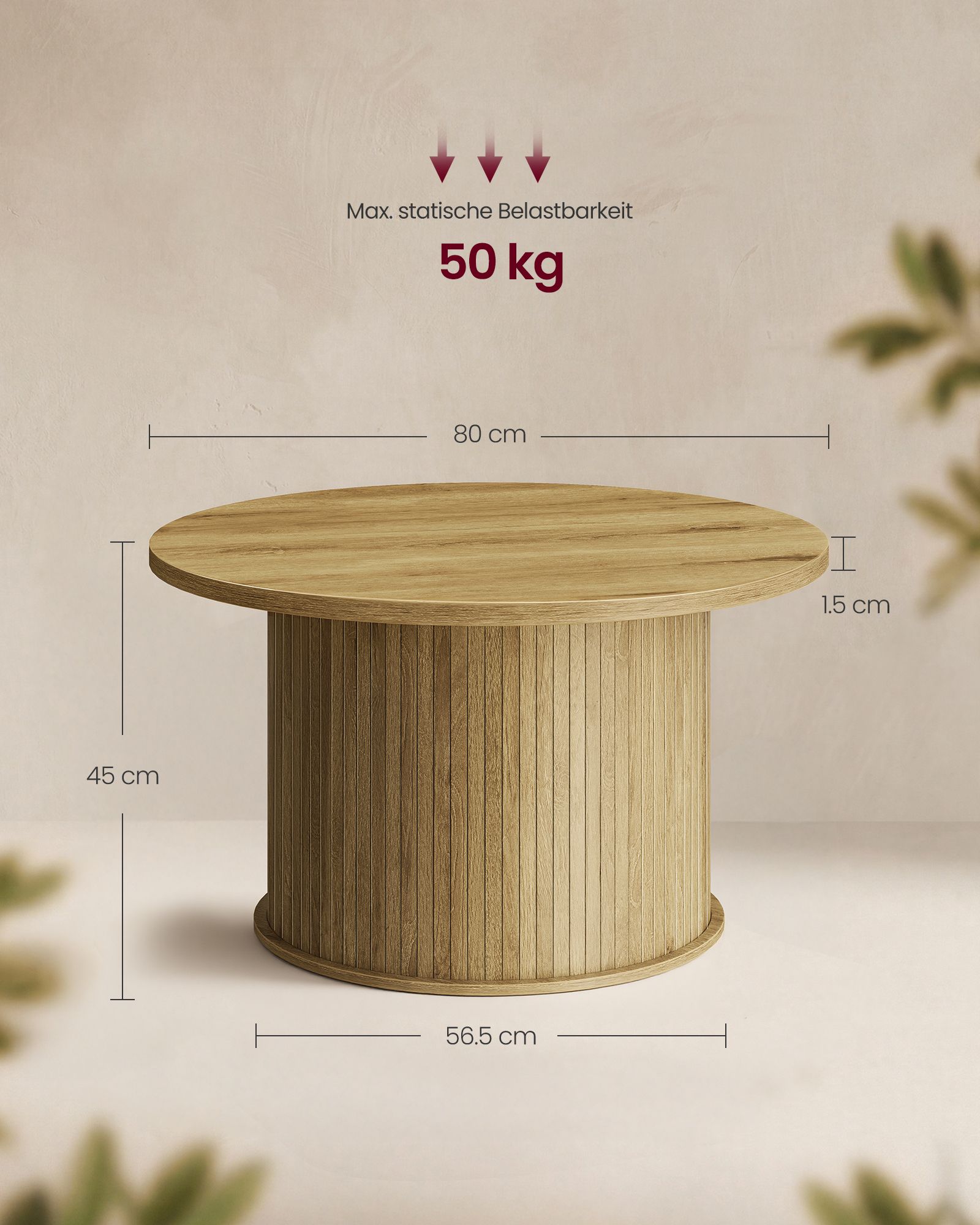 Round coffee table in tambour design, Ø 80 cm