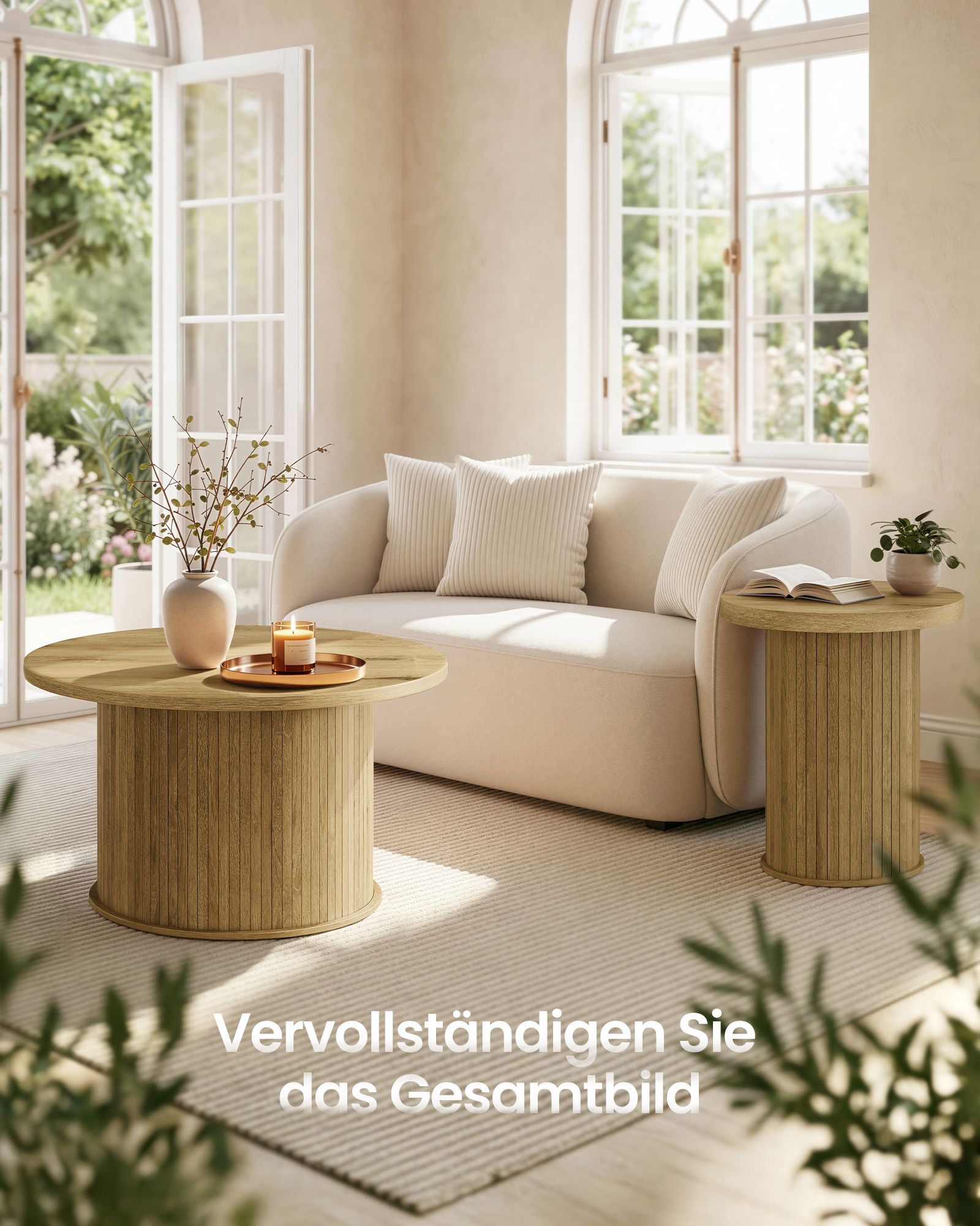 Round coffee table in tambour design, Ø 80 cm